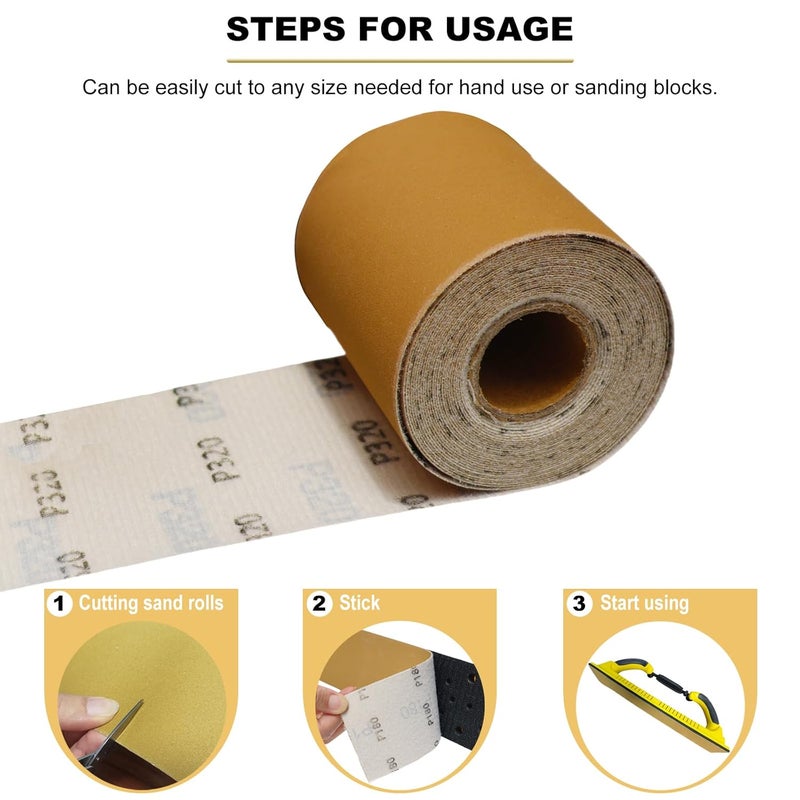 SACKORANGE Total 20 Yards 2-3/4" Wide Continuous Sandpaper Roll Kit - 80 120 180 320 Grit Hook & Loop Backing Longboard Sanding Paper for Automotive, Woodworking Air File Long Board Sanders - Image 3
